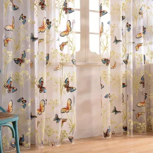 1pc Exquisite Butterfly Print Sheer Curtain - Elegant Grommet Top Tulle Window Treatment for Bedroom, Office, Kitchen, Living Room, Study - Stylish Home Decor with Filtered Natural Light, Privacy Protection, and Easy Installation