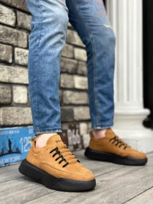 BA0332 Ladder Pattern Lace-Up Men's High Sole Tan Suede Black Sole Sports Shoes