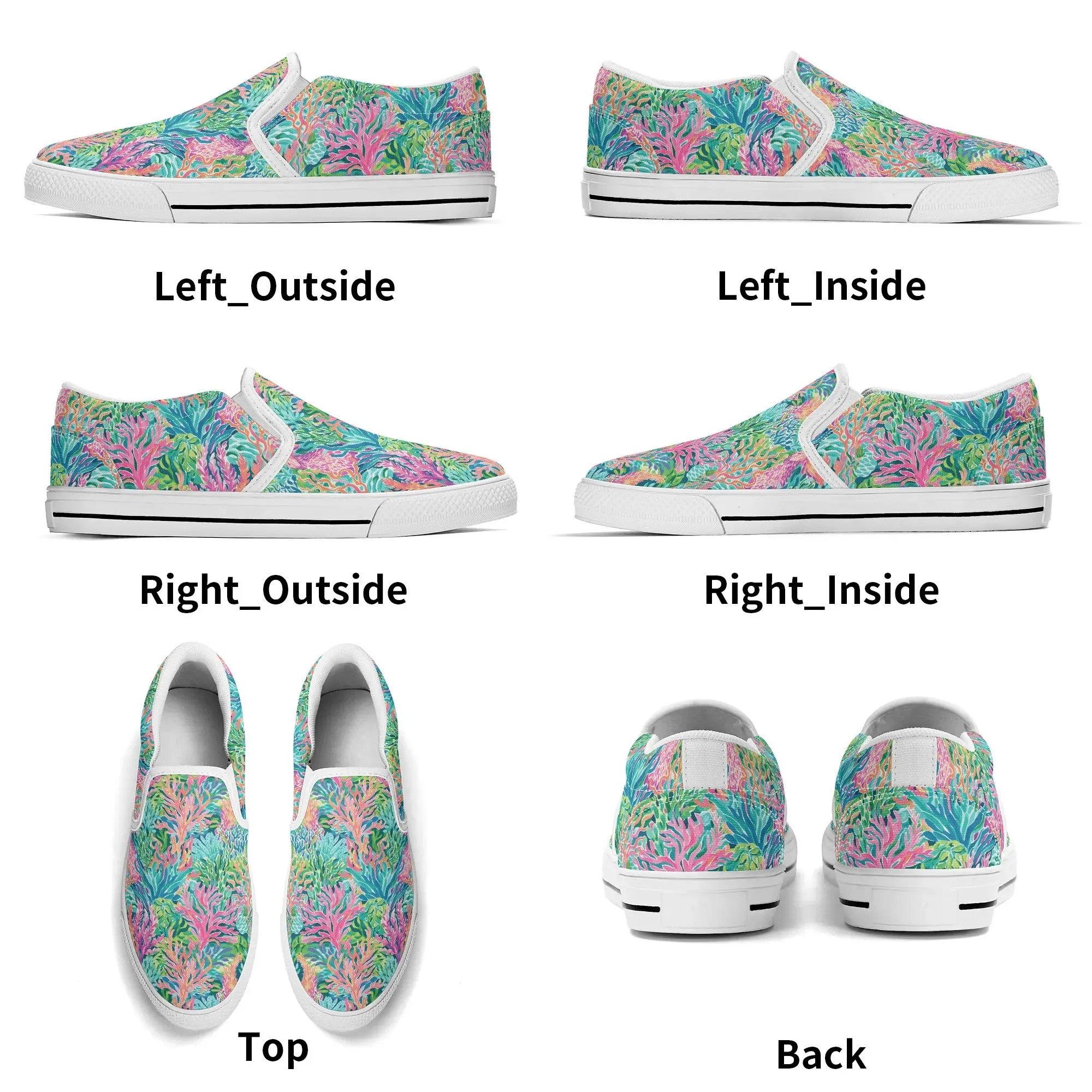 Submerged Spectrum: Vibrant Watercolor Depiction of Underwater Coral Womens Canvas Slip On Shoes US5-US12