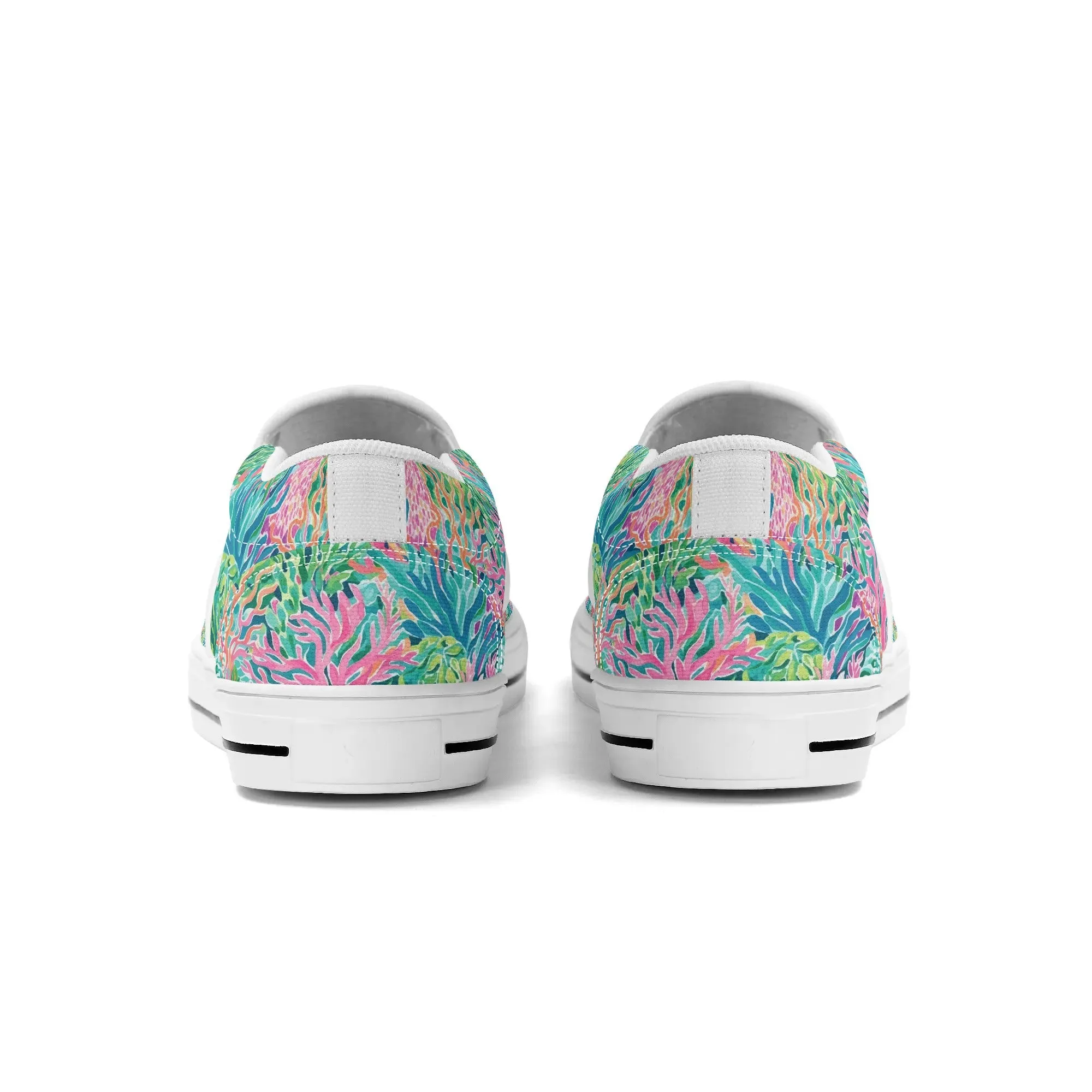 Submerged Spectrum: Vibrant Watercolor Depiction of Underwater Coral Womens Canvas Slip On Shoes US5-US12