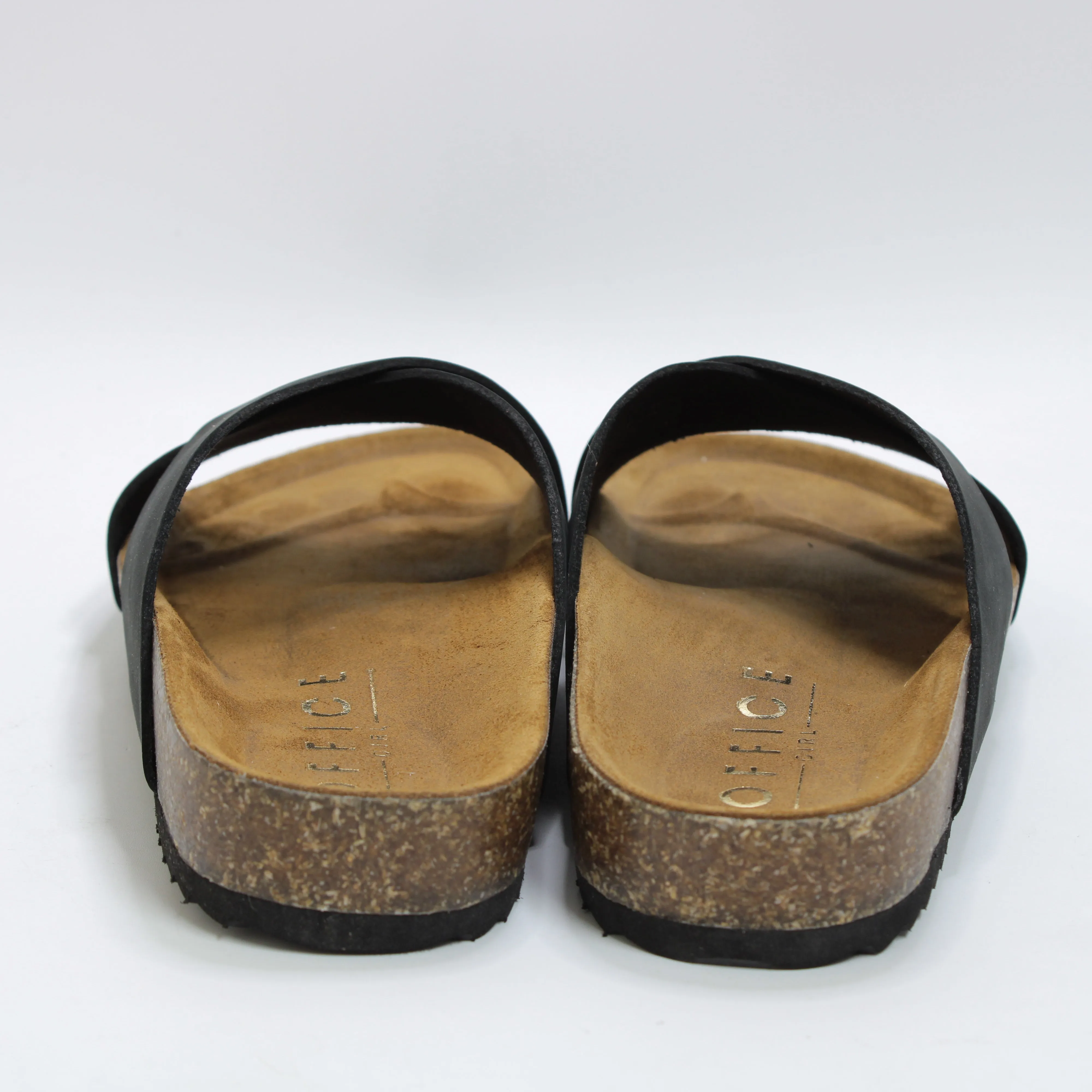 Womens Office Sugar Cross Strap Footbed Sandals Black Nubuck