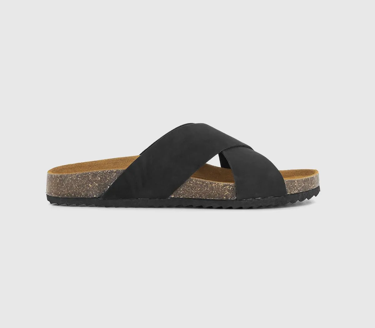 Womens Office Sugar Cross Strap Footbed Sandals Black Nubuck