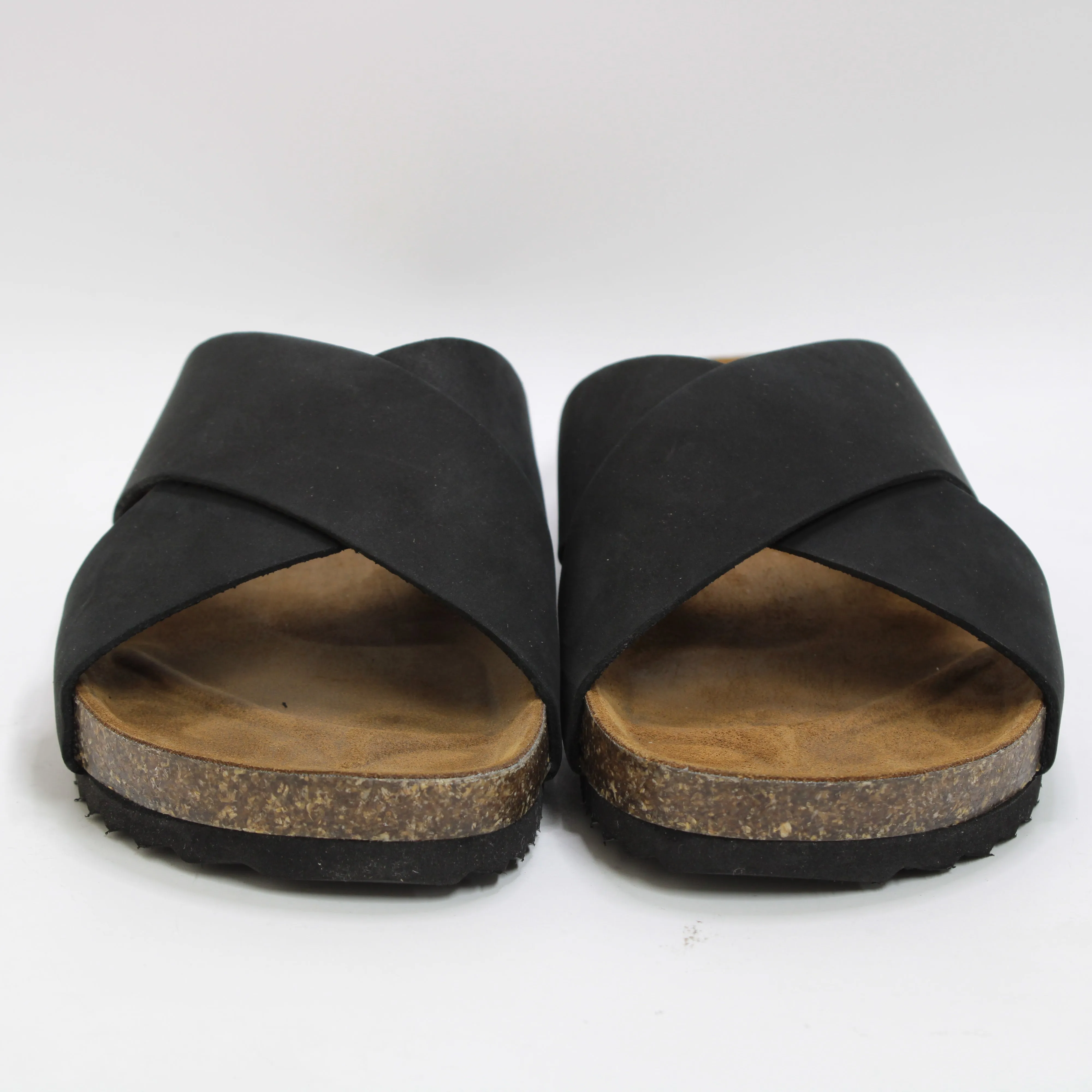 Womens Office Sugar Cross Strap Footbed Sandals Black Nubuck